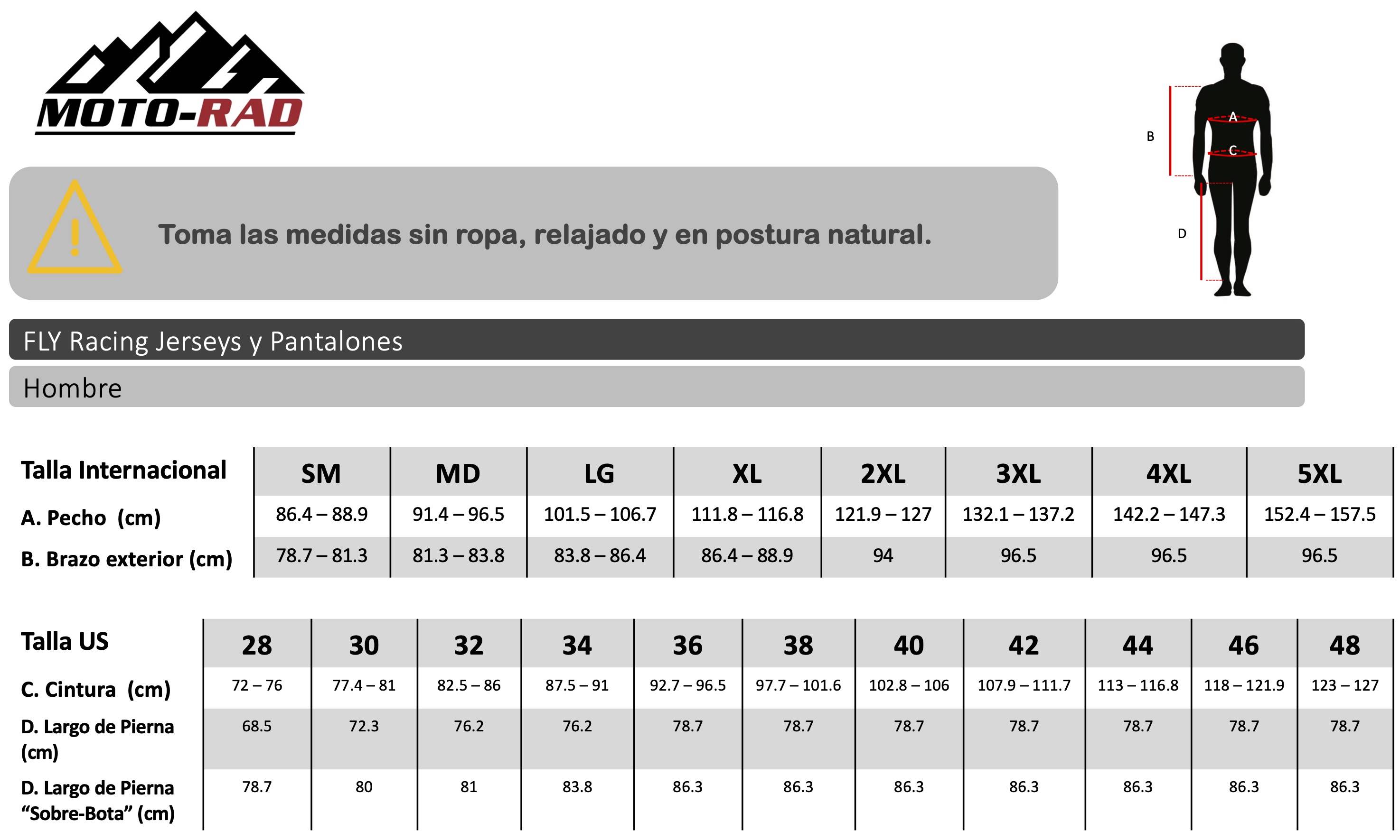 Guia de Tallas Jerseys y Pantalones FLY Racing