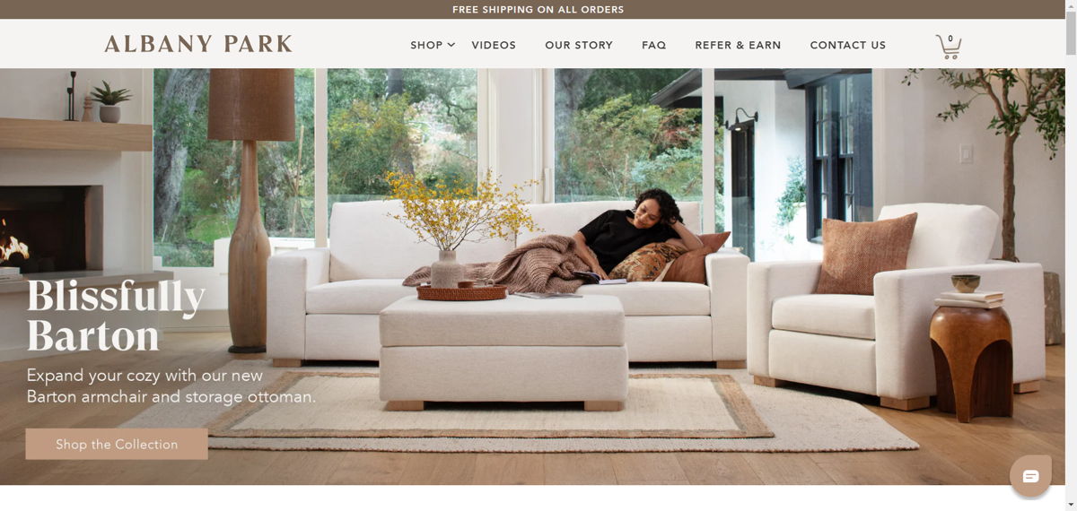 Screenshot of Albany Park, from the shopify furniture stores collection.