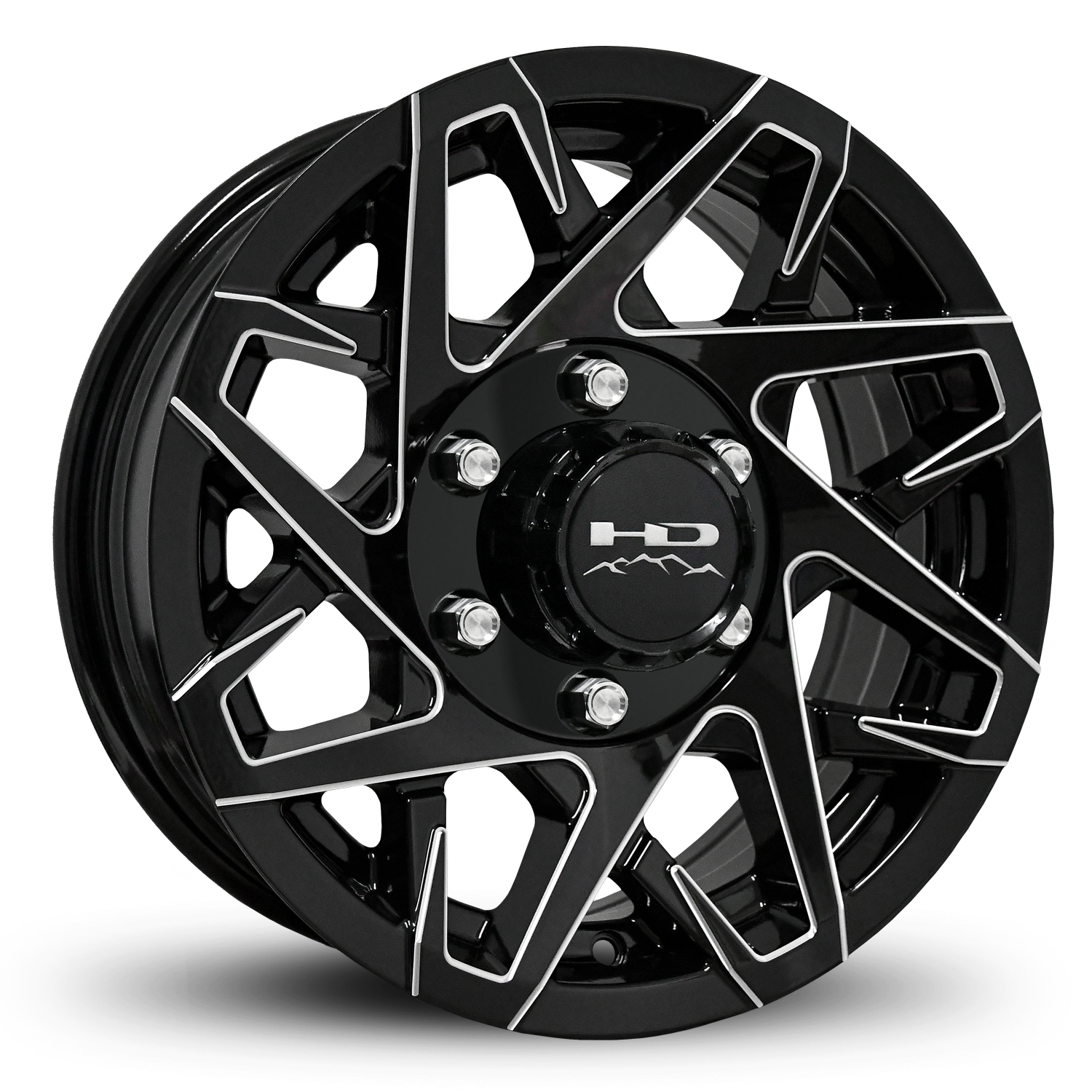 HD Off-Road Canyon Custom Trailer Wheel Rims in 15x6.0  15x6 Gloss Black CNC Milled Spoke Edges with Center Cap & Logo fits 6x5.50 / 6x139.7 Axle Boat, Car, RV, Travel, Concession, Horse, Utility, Lawn & Garden, & Landscaping.