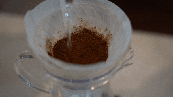 Coffee blooming within V60 pour over
