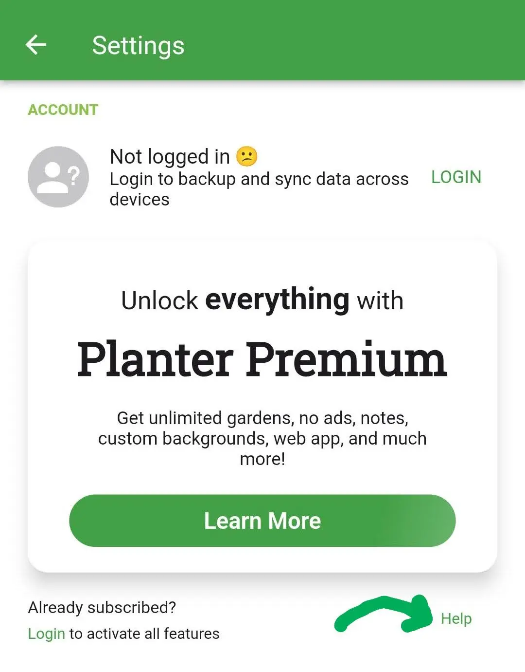 Screenshot of the Help menu option