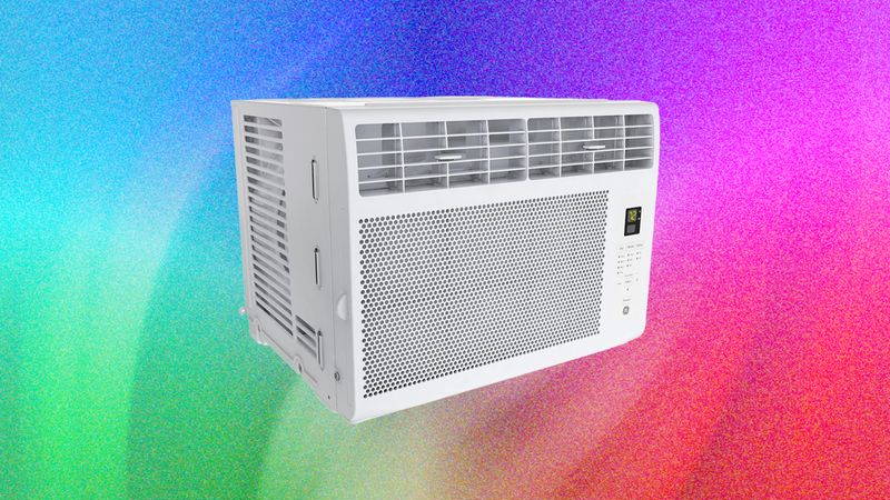 White rectangular air conditional with small digital screen