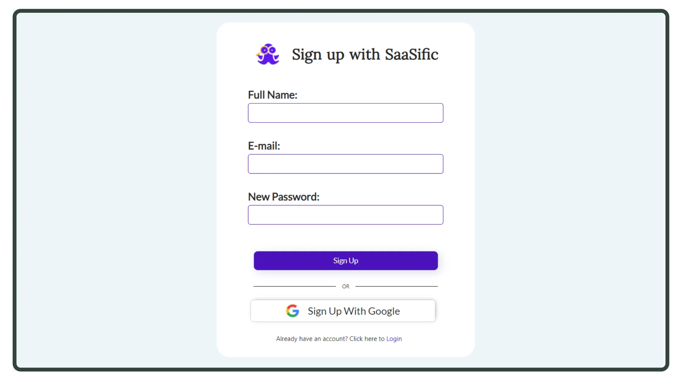 Sign up with sassific