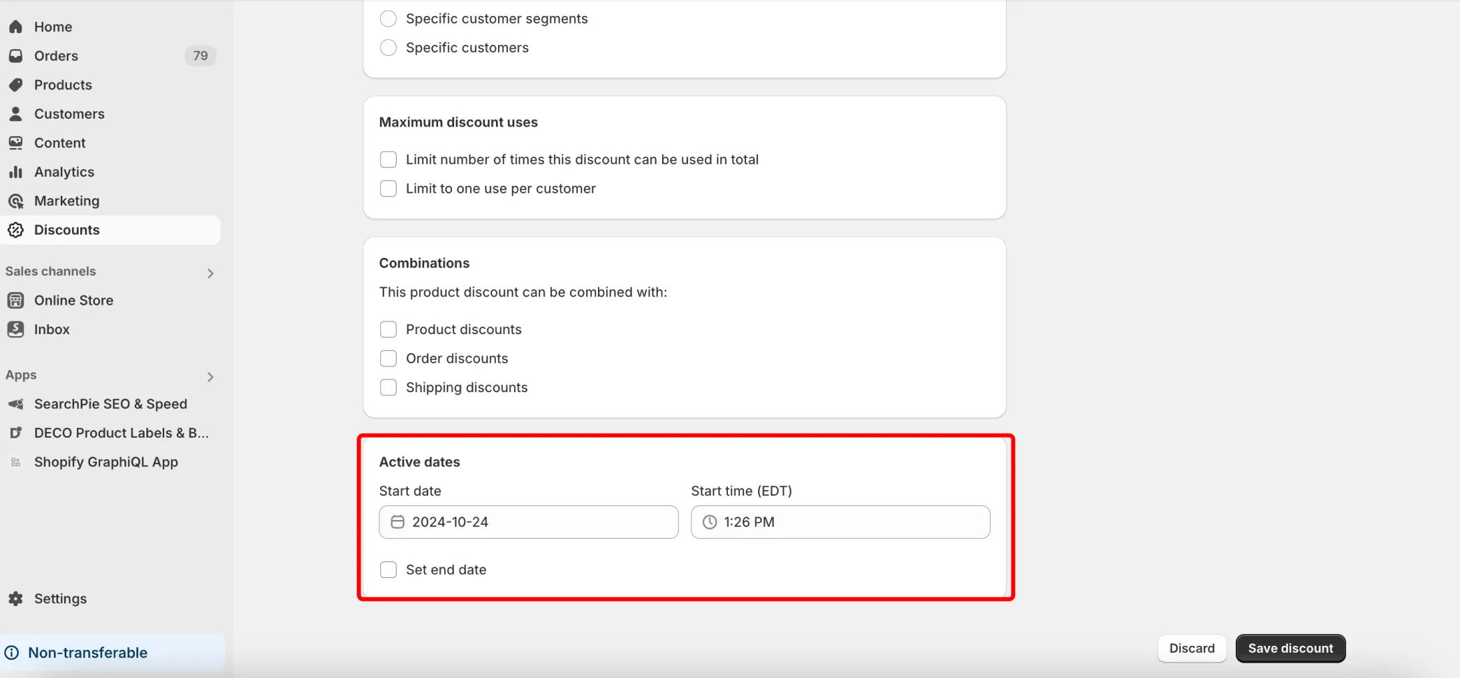 the buy x get y offer setting in shopify