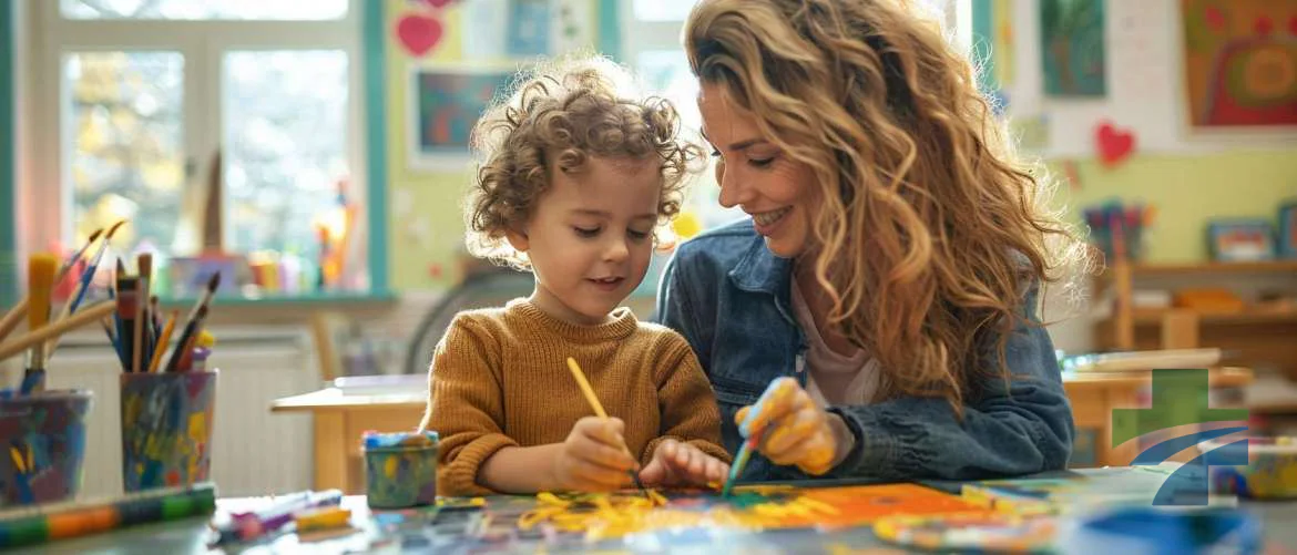 Child and healthcare provider bonding over art therapy session