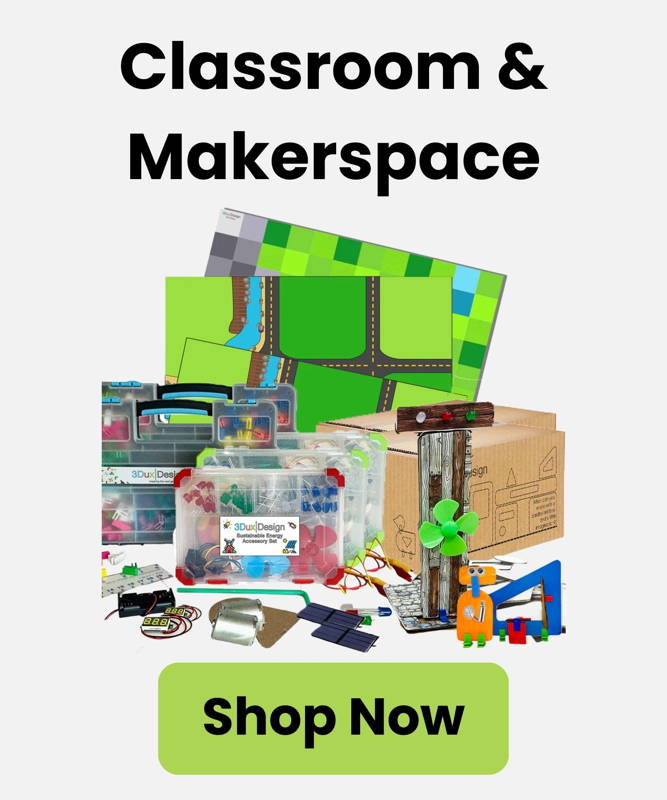 3DuxDesign classroom and makerspace STEM kits for PreK-12 featuring cardboard modeling materials and hands-on project based learning.