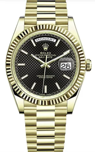 Rolex Day-Date 40 Black Diagonal Motif Index Dial