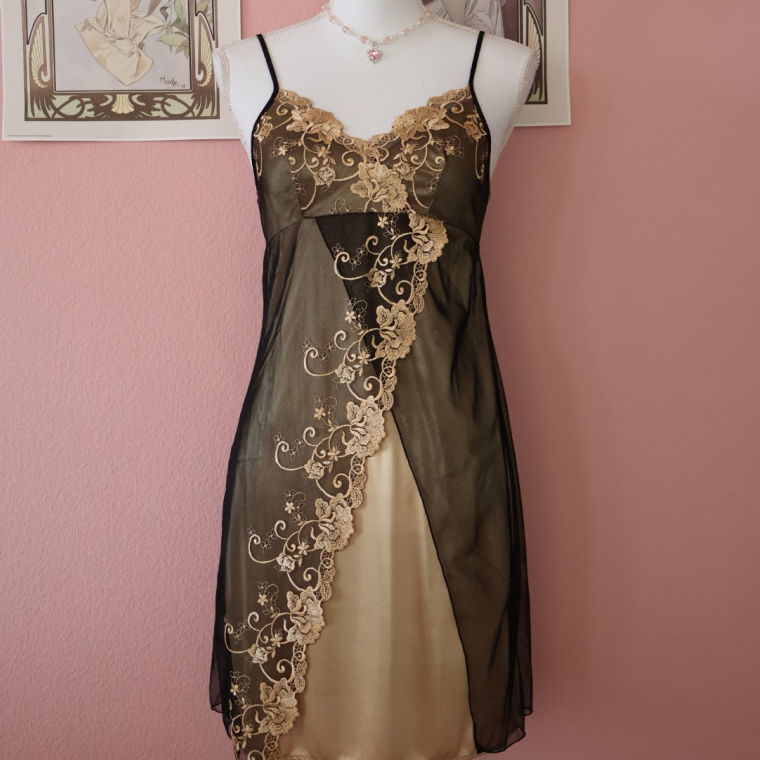 Golden Sheer Slip Dress (Vintage - S/M)