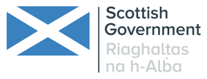 Scottish Government logo featuring a blue and white St Andrew’s Cross flag and bilingual text reading Scottish Government and Riaghaltas na h-Alba.