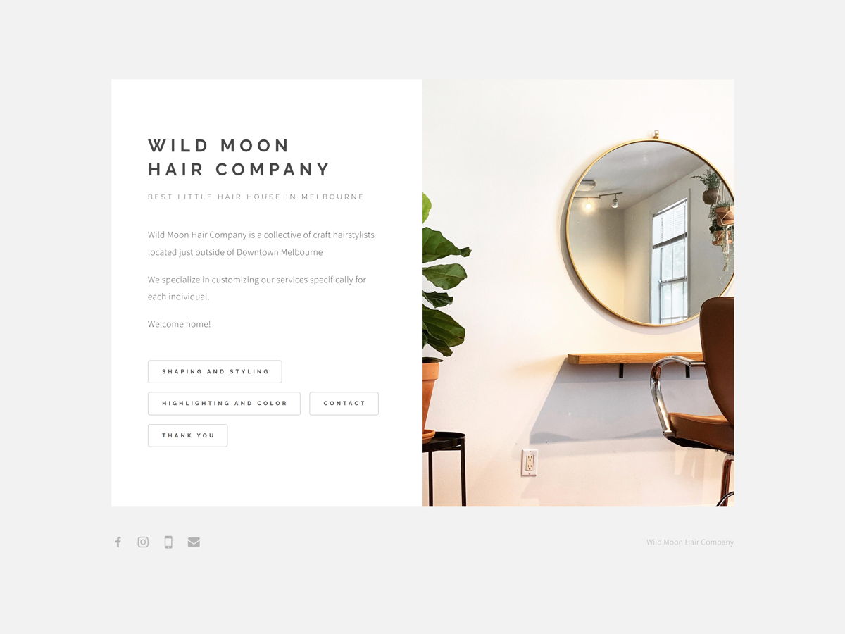 Screenshot of Wild Moon Hair Company, from the salon websites collection.