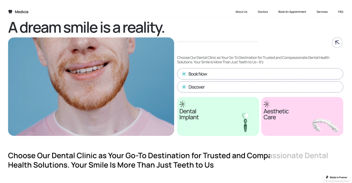 Screenshot of Medicia Dental Care, from the dentist websites collection.