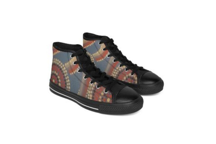 Abstract Dot Wave Pattern Women's Classic Sneakers | Boho Printed High Top Shoes - Image 3