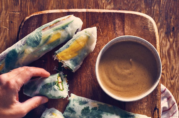 Tofu and Peanut Spring Rolls