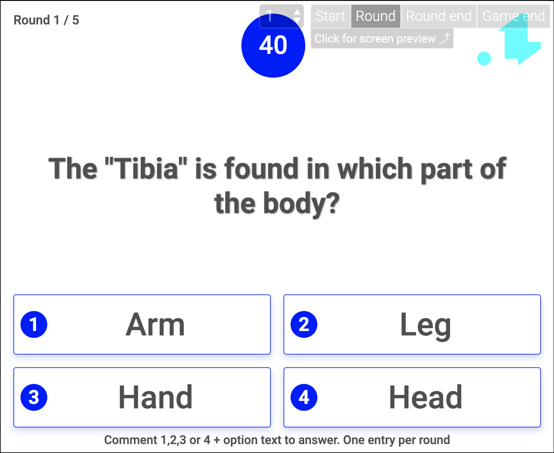 Trivia game round example