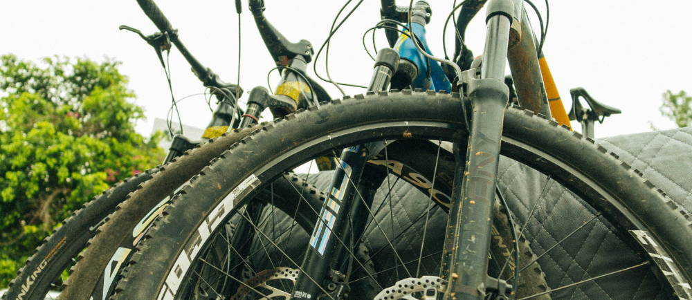 Mountain bike tires and tailgate pad