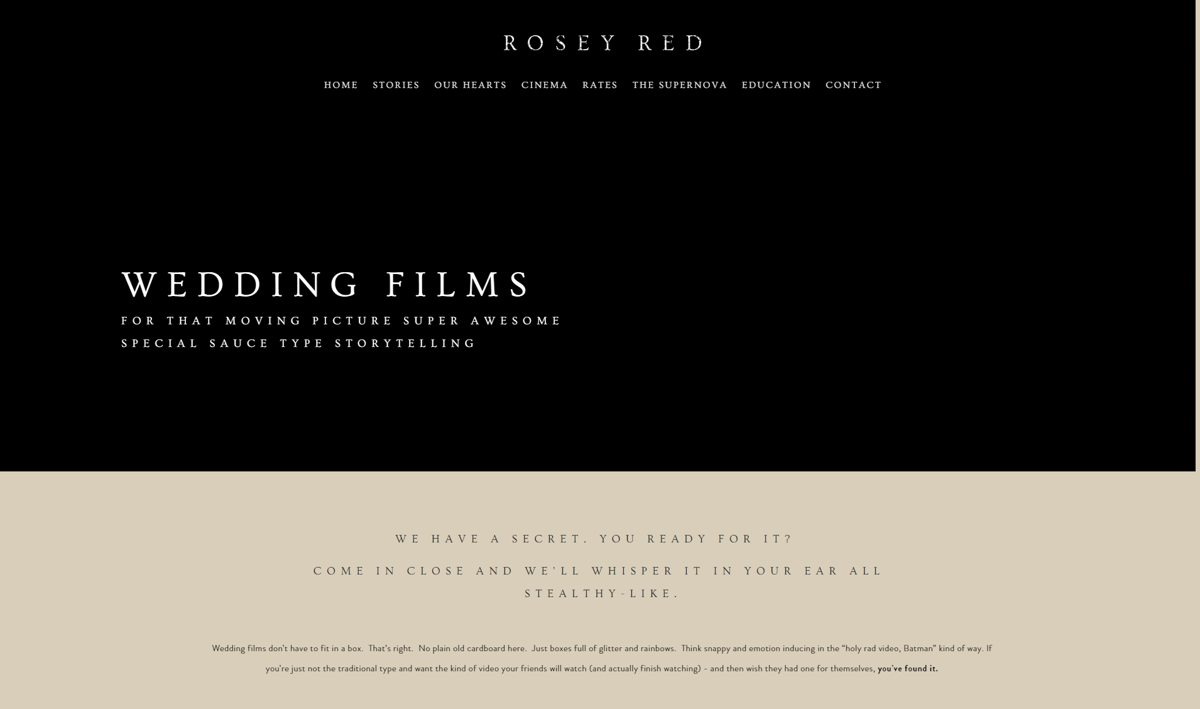 Screenshot of Rosey Red Photography, from the videography websites collection.