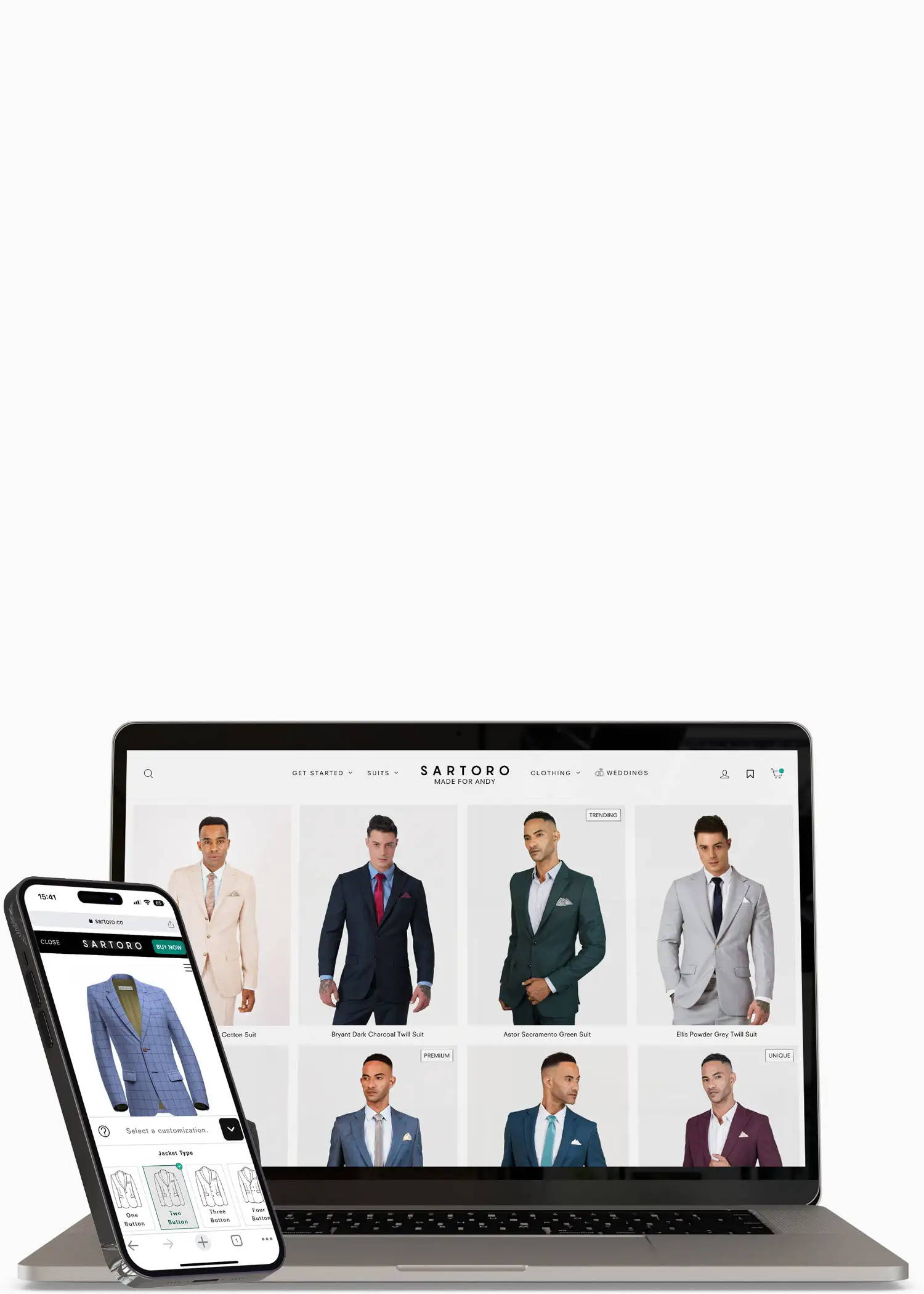 computer and phone showing Sartoro's website