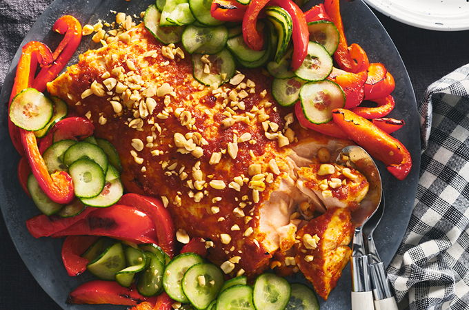 Red Curry Salmon with Peanuts