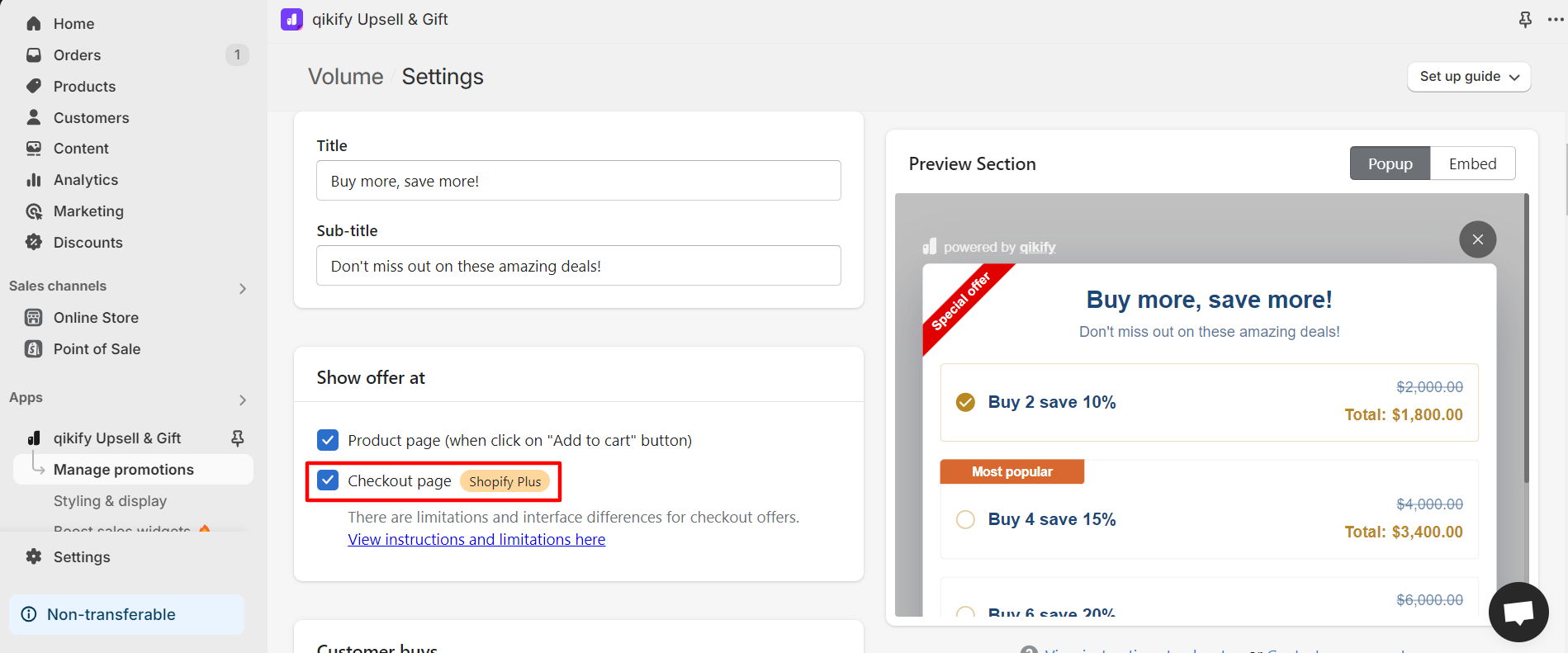Upsell Checkout Volume discount details