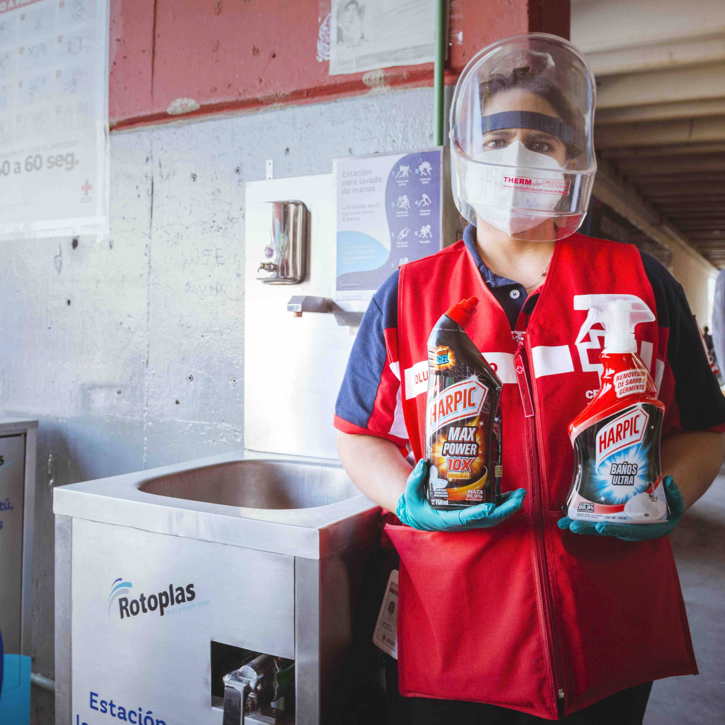 Our water station in Central Market with Red Cross Volunteer