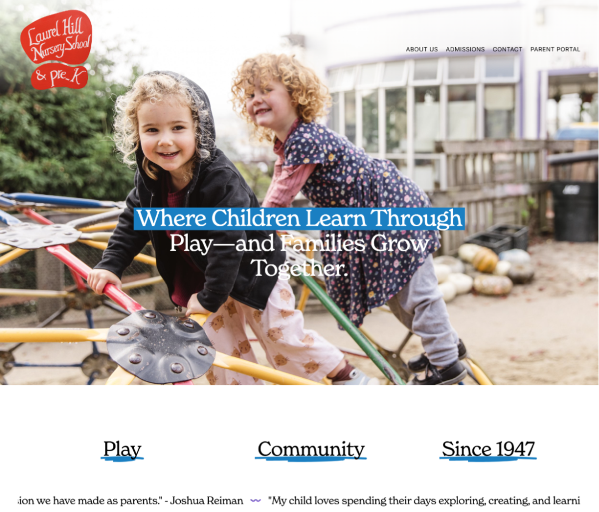 Screenshot of Laurel Hill Nursery School, from the kindergarten websites collection.