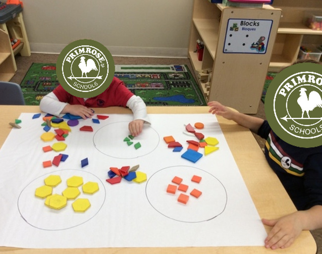 Our Preschool and Pre-K students played shape bingo and shape sorting games during Small Group Math