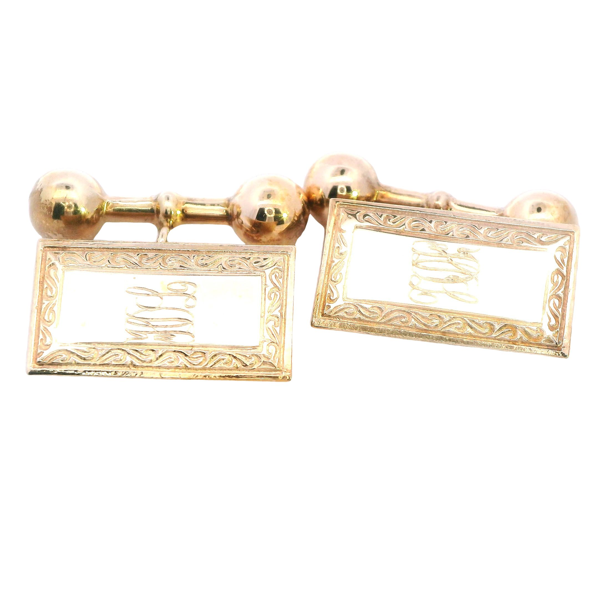 Hand Carved 9ct Yellow Gold Cufflinks