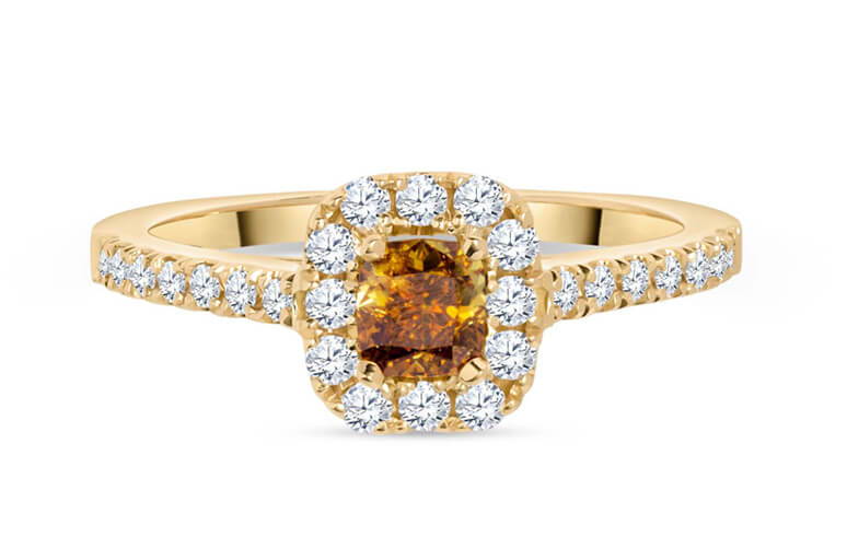Fancy orange diamond ring in yellow gold