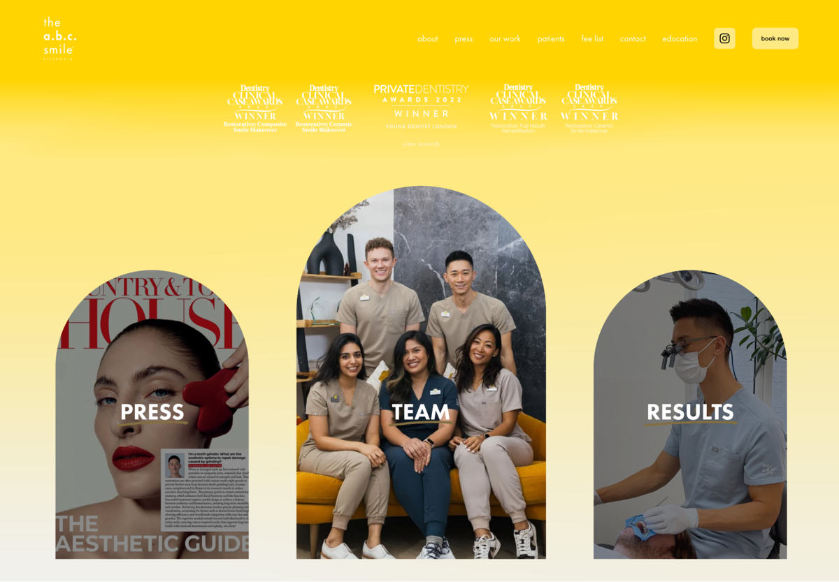 Screenshot of The A.B.C. Smile , from the dentist websites collection.