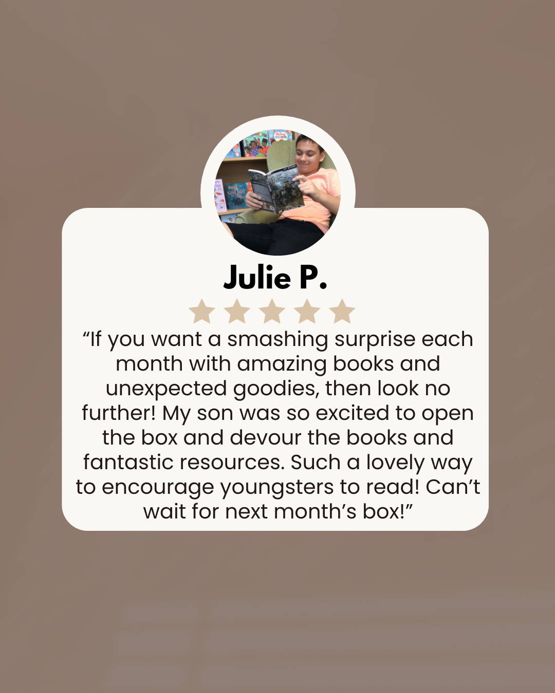 Boy reading a middle-grade WWII book with a review for Happier Every Chapter Thought Leaders book box