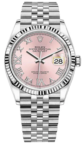 Rolex Datejust 36 Pink Dial Roman Numerals Diamonds Jubilee