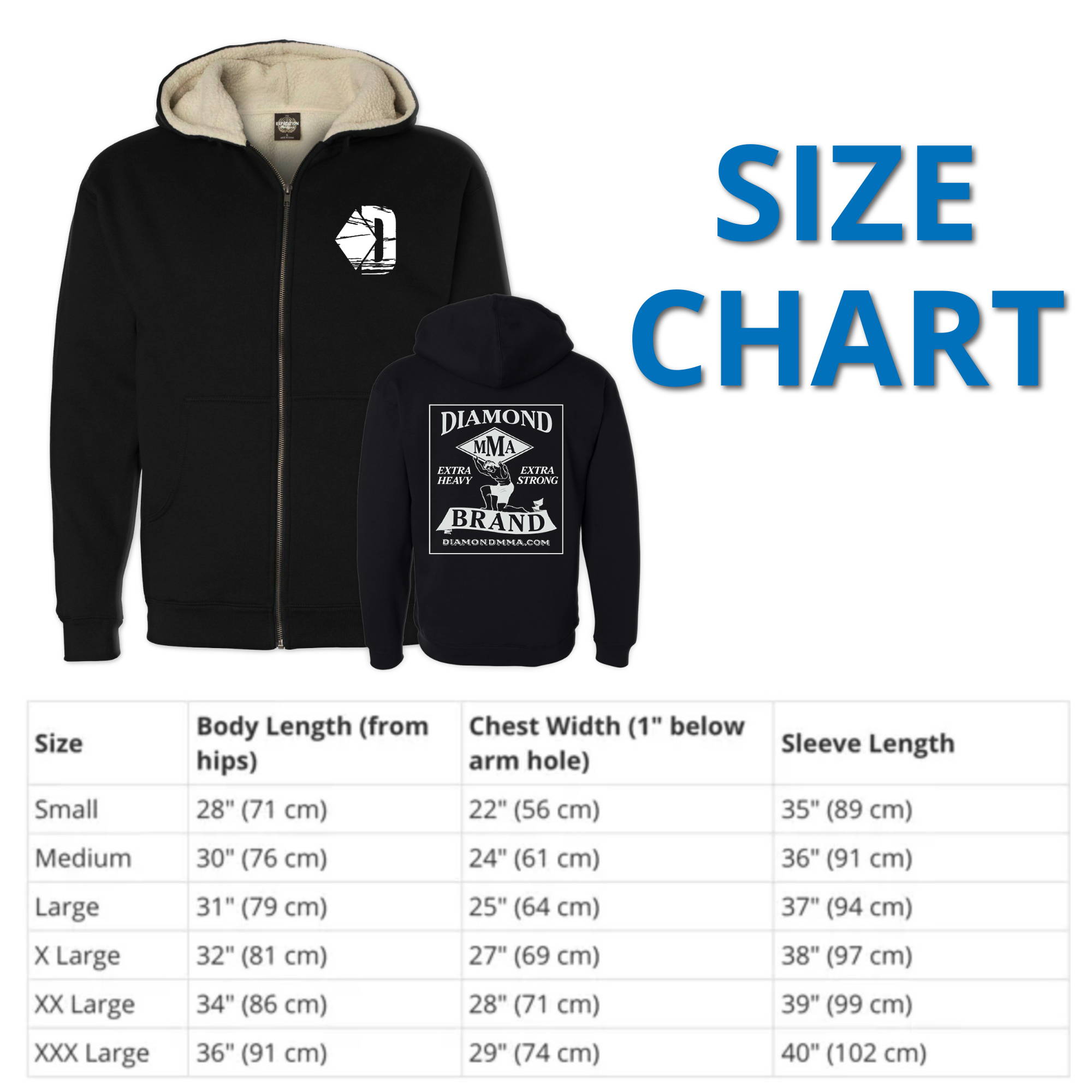 Diamond MMA Founders Jacket Size Chart 