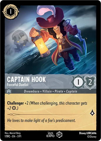 Captain Hook card from Disney's Lorcana Trading Card Game.