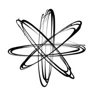 Hand drawn logo that is similar to electrons orbiting