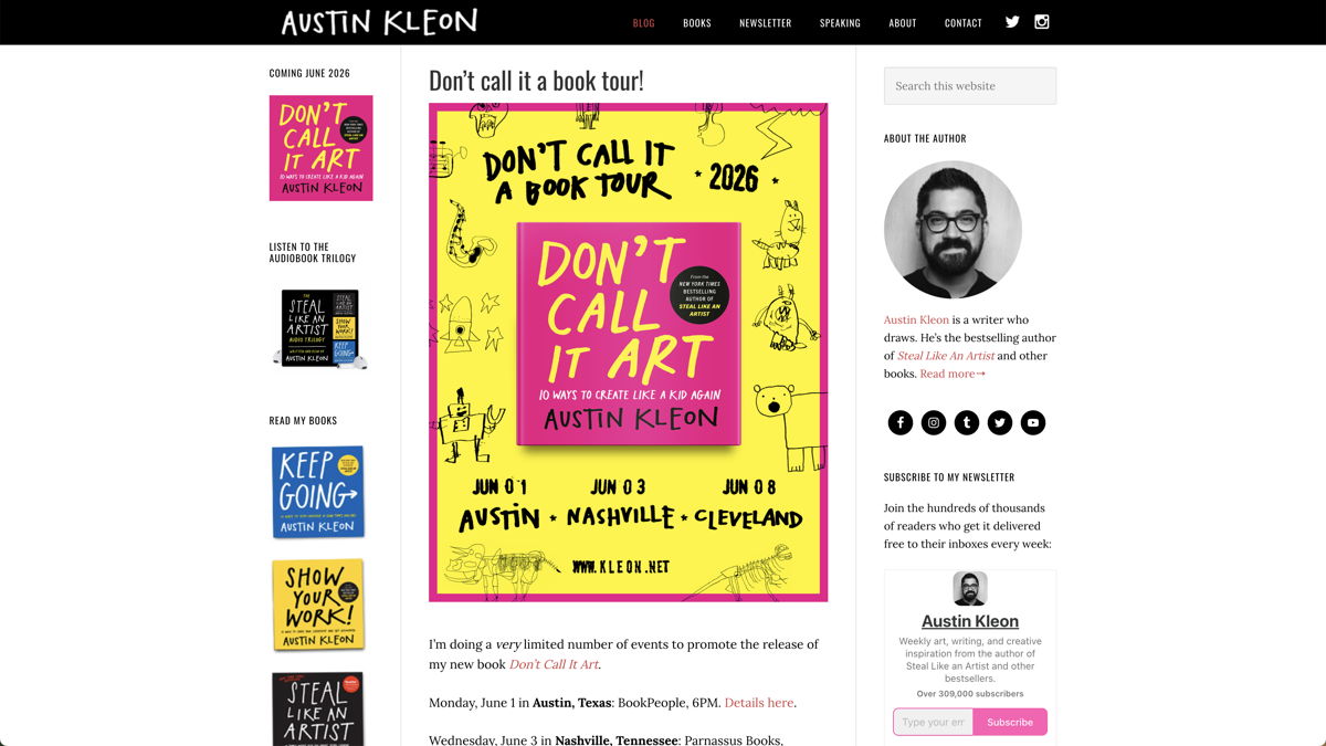 Screenshot of Austin Kleon, from the author websites collection.