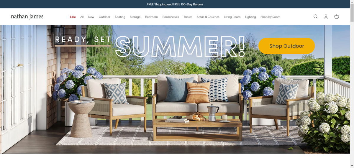 Screenshot of Nathan James , from the shopify furniture stores collection.