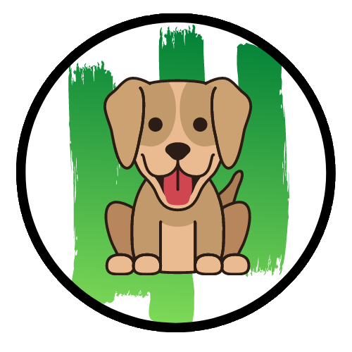 Graphics of a dog on a green ombre background