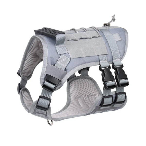 Gray Tactical Dog Training Harness - Adjustable Vest for Training and Walking