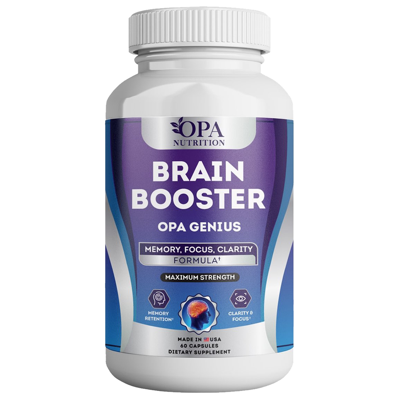 Genius Supplement for Brain Fog, Memory, Mood and Focus - 60 Ct. Front ingredients