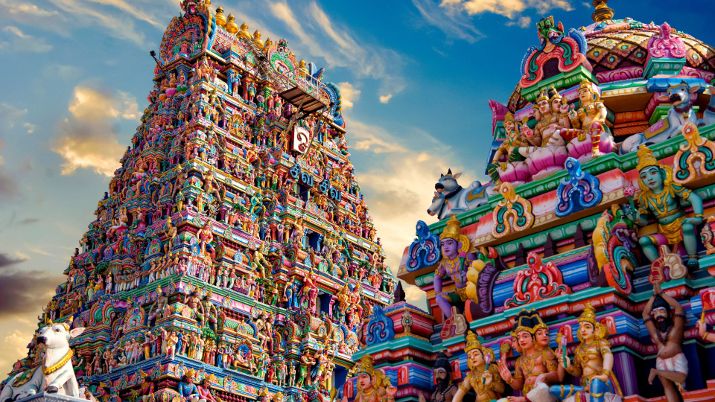 Beautiful view of colorful Gopura in the Hindu Kapaleeshwarar Temple, Chennai, Tamil Nadu, South India
