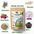 VierBeinerGlück Gras-Kot-Ausgleicher Drops enthalten verschiedene, reine, natürliche Wirksubstanzen wie Heilerde, Moor, Yucca Schidigera, Laktosefreier Käse, Insektenprotein, Hermetiafett, Rosmarin