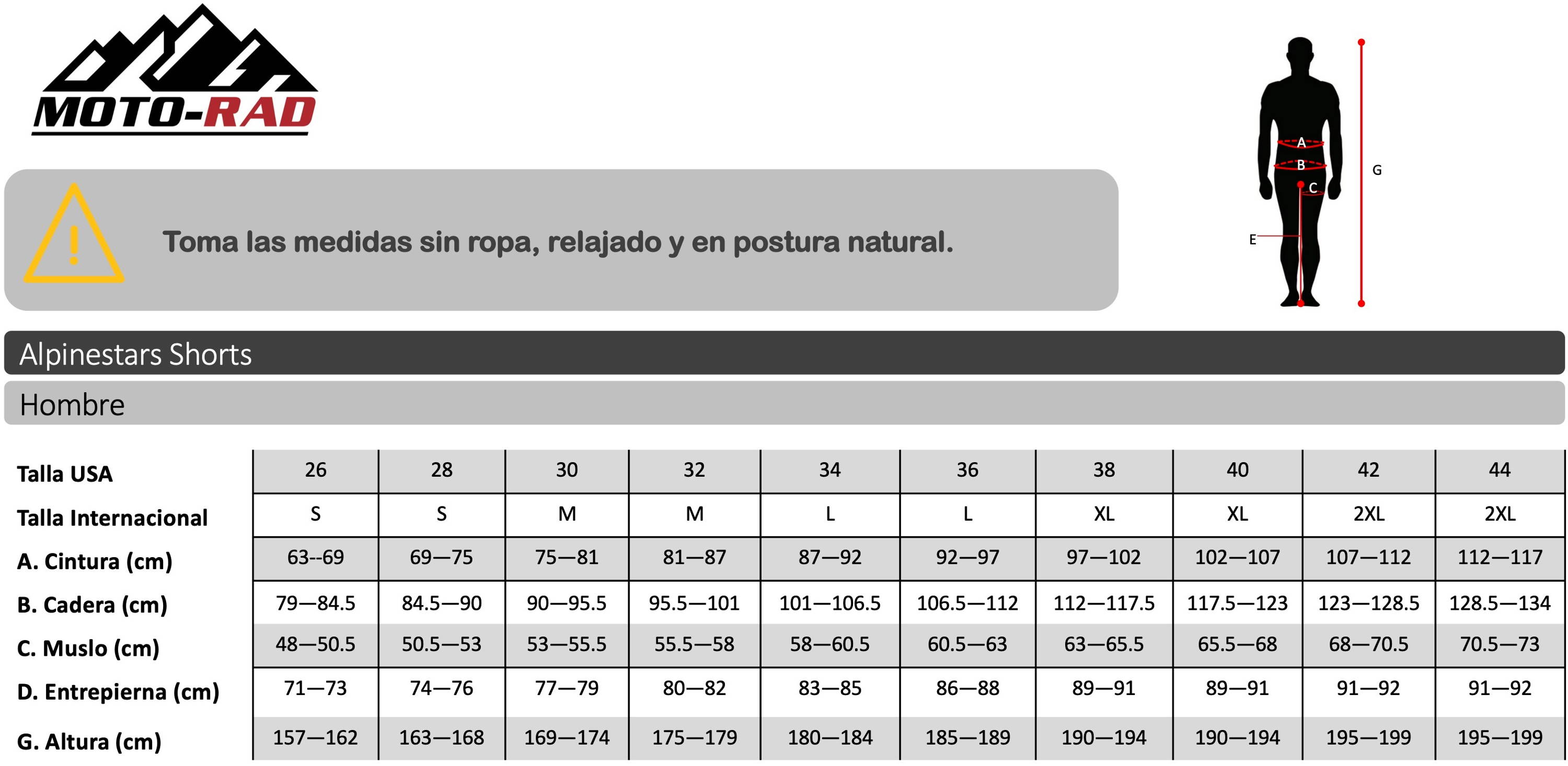Guia de Tallas Pantalones/Shorts Alpinestars