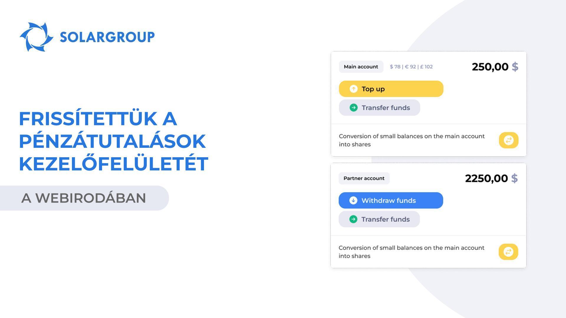 A webirodában történő pénzátutalások felhasználói felületének frissítése