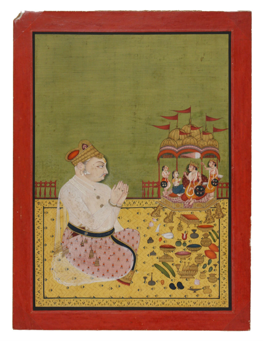 A Ruler Worshiping Rama, Sita, Lakshmana, and Hanuman