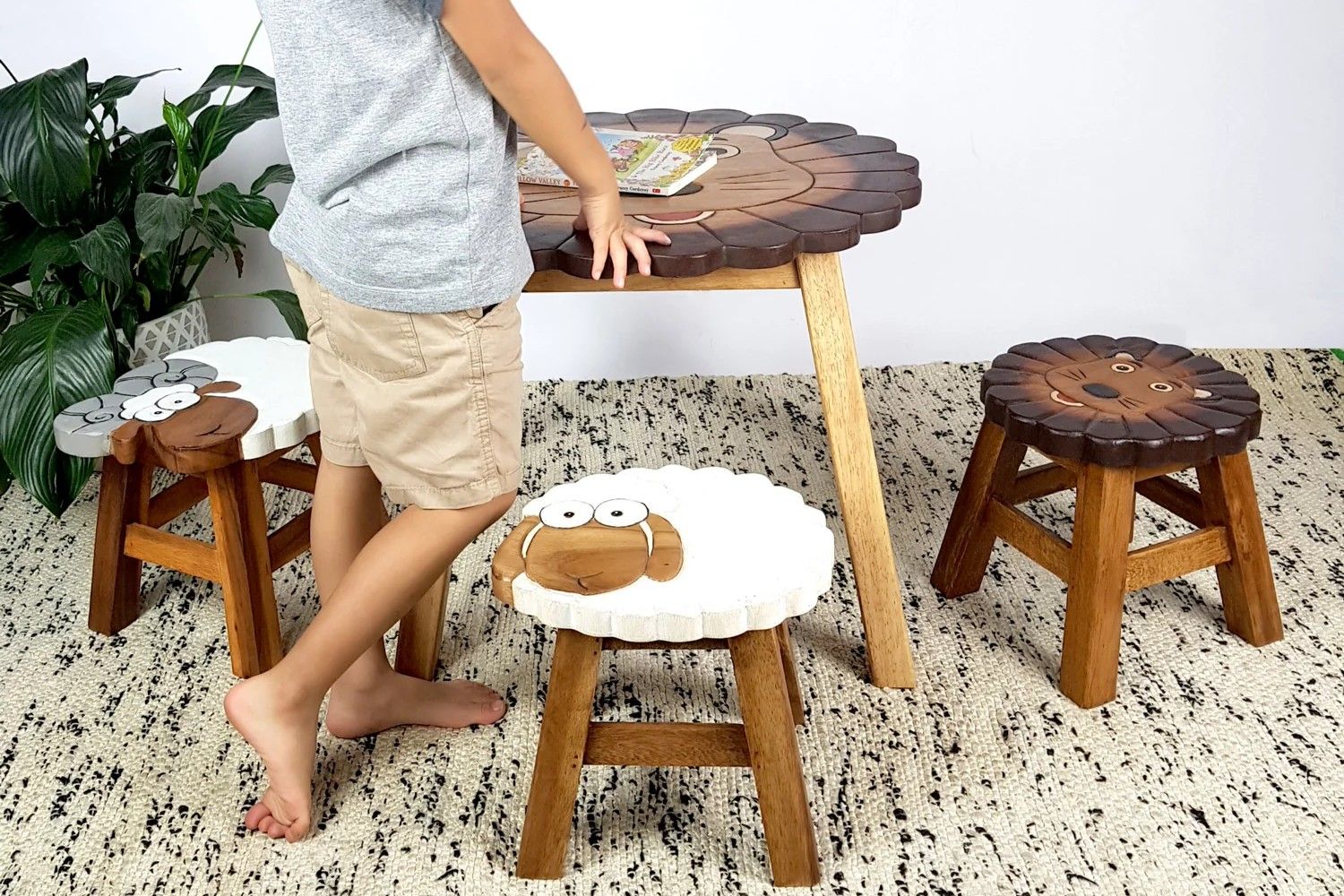Kids Chair Wooden Stool Animal SHEEP Theme Children’s Chair and Toddlers Stepping Stool - Image 4