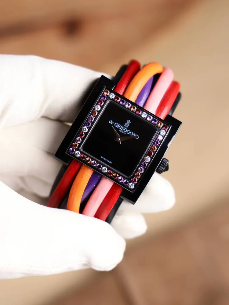 Allegra S12 Black PVD Steel with White/Orange/Pink Sapphires