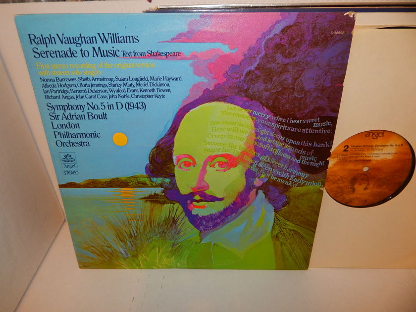 RALPH VAUGHAN WILLIAMS Serenade To Music - Sir Adrian Boult London Philharmonica Sym No. 5 Angel Records EXC LP
