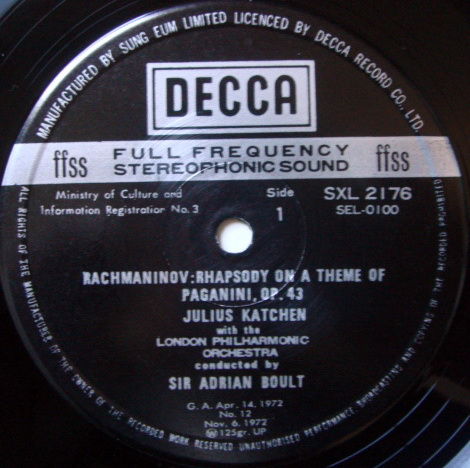 DECCA SXL-NB / KATCHEN-BOULT, - Rachmaninov Rhapsody on...