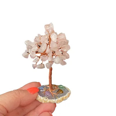 Rose Quartz Crystal Tree Set On Agate Base with Crystals 
