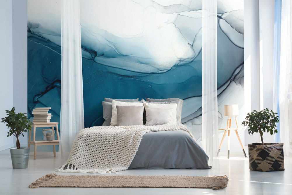Blue Abstract Watercolour Wall Mural interior image